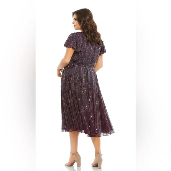 Mac‎ Duggal 5522 Fabulousness Aubegine Purple Sequin Tea Length Dress, size 22W - Picture 2 of 3